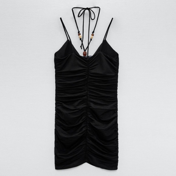 Ruched dress with beaded straps S Zara NWT - Picture 6 of 7
